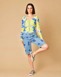 La Piscine Paris Bermuda en jean à imprimé géométrique Each x Other*Femme Shorts|Bas Femme