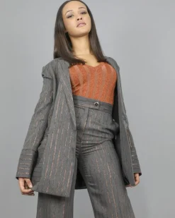 La Piscine Paris Blazer en laine mélangée avec de fines rayures en lurex cuivré Space Simona Corsellini*Femme Blousons & Vestes