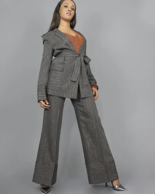 La Piscine Paris Blazer en laine mélangée avec de fines rayures en lurex cuivré Space Simona Corsellini*Femme Blousons & Vestes