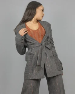 La Piscine Paris Blazer en laine mélangée avec de fines rayures en lurex cuivré Space Simona Corsellini*Femme Blousons & Vestes