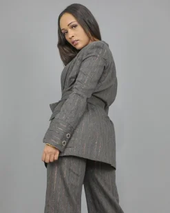 La Piscine Paris Blazer en laine mélangée avec de fines rayures en lurex cuivré Space Simona Corsellini*Femme Blousons & Vestes