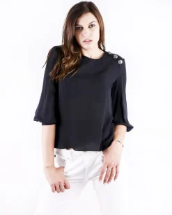 La Piscine Paris Blouse en mousseline à boutons griffés Balmain*Femme Chemisiers & Blouses