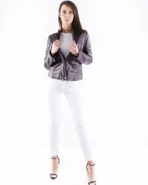 La Piscine Paris Blouson en cuir prune Just Cavalli*Femme Blousons & Vestes