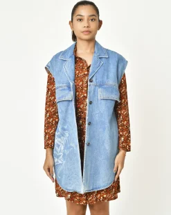 La Piscine Paris Blouson oversize en jean sans manche T_coat*Femme Blousons & Vestes