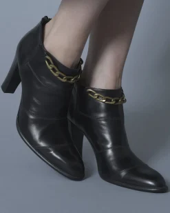 La Piscine Paris Bottines en cuir à chaînes dorées talon Plein Sud*Femme Chaussures