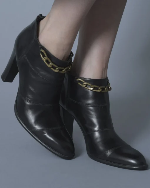La Piscine Paris Bottines en cuir à chaînes dorées talon Plein Sud*Femme Chaussures
