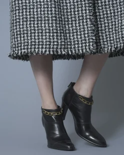 La Piscine Paris Bottines en cuir à chaînes dorées talon Plein Sud*Femme Chaussures