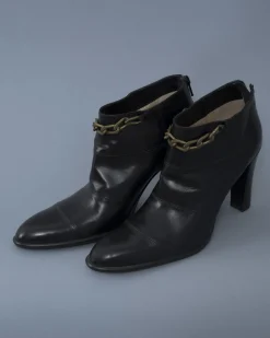 La Piscine Paris Bottines en cuir à chaînes dorées talon Plein Sud*Femme Chaussures