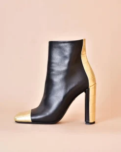 La Piscine Paris Bottines en cuir lisse et effet croco doré Premiata*Femme Chaussures