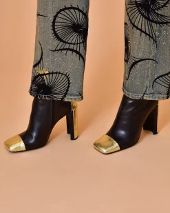 La Piscine Paris Bottines en cuir lisse et effet croco doré Premiata*Femme Chaussures