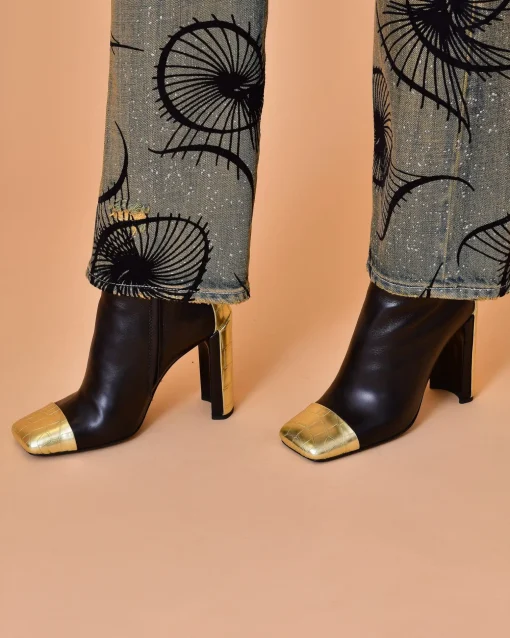 La Piscine Paris Bottines en cuir lisse et effet croco doré Premiata*Femme Chaussures