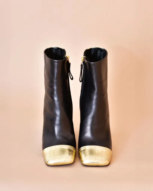 La Piscine Paris Bottines en cuir lisse et effet croco doré Premiata*Femme Chaussures