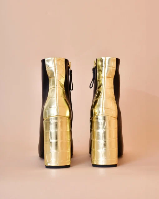 La Piscine Paris Bottines en cuir lisse et effet croco doré Premiata*Femme Chaussures