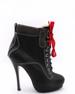 La Piscine Paris Bottines en cuir texturé à lacets rouges et empiècements en daim Dsquared*Femme Chaussures