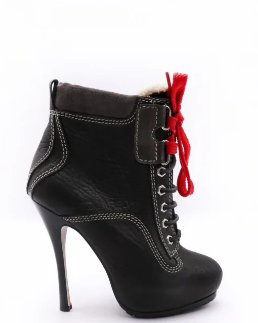 La Piscine Paris Bottines en cuir texturé à lacets rouges et empiècements en daim Dsquared*Femme Chaussures