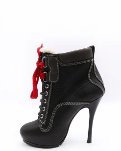 La Piscine Paris Bottines en cuir texturé à lacets rouges et empiècements en daim Dsquared*Femme Chaussures