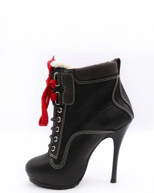 La Piscine Paris Bottines en cuir texturé à lacets rouges et empiècements en daim Dsquared*Femme Chaussures