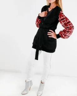 La Piscine Paris Cardigan bi-matière à manches mousseline rouge Just Cavalli*Femme Pulls & Cardigans