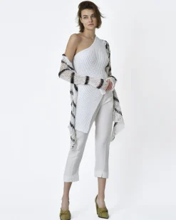 La Piscine Paris Cardigan rayé noir asymétrique Isabel Benenato*Femme Pulls & Cardigans