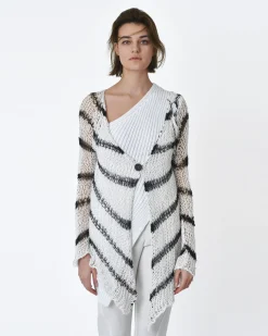 La Piscine Paris Cardigan rayé noir asymétrique Isabel Benenato*Femme Pulls & Cardigans