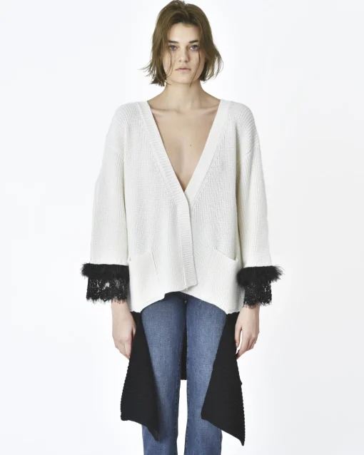 La Piscine Paris Cardigan maille épaisse he et noir L'Edition*Femme Pulls & Cardigans