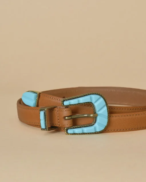 La Piscine Paris Ceinture en cuir et boucle turquoise Sfizio*Femme Ceintures