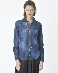 La Piscine Paris Chemise en jean/denim effet déchiré Dsquared2*Femme Chemisiers & Blouses