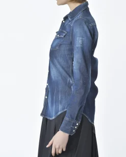 La Piscine Paris Chemise en jean/denim effet déchiré Dsquared2*Femme Chemisiers & Blouses