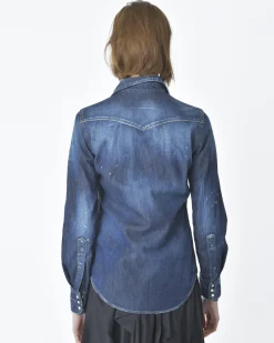 La Piscine Paris Chemise en jean/denim effet déchiré Dsquared2*Femme Chemisiers & Blouses