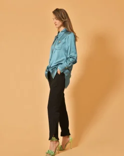 La Piscine Paris Chemise en satin vert d’eau Edward Achour*Femme Chemisiers & Blouses