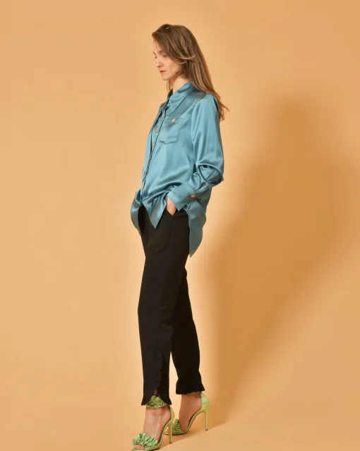 La Piscine Paris Chemise en satin vert d’eau Edward Achour*Femme Chemisiers & Blouses