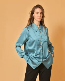 La Piscine Paris Chemise en satin vert d’eau Edward Achour*Femme Chemisiers & Blouses