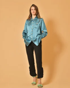La Piscine Paris Chemise en satin vert d’eau Edward Achour*Femme Chemisiers & Blouses