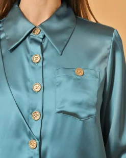 La Piscine Paris Chemise en satin vert d’eau Edward Achour*Femme Chemisiers & Blouses