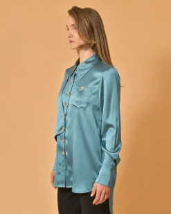 La Piscine Paris Chemise en satin vert d’eau Edward Achour*Femme Chemisiers & Blouses