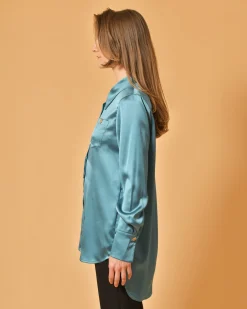 La Piscine Paris Chemise en satin vert d’eau Edward Achour*Femme Chemisiers & Blouses