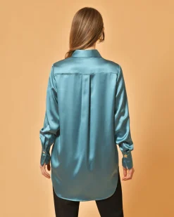 La Piscine Paris Chemise en satin vert d’eau Edward Achour*Femme Chemisiers & Blouses