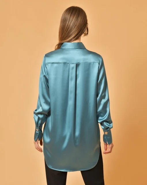 La Piscine Paris Chemise en satin vert d’eau Edward Achour*Femme Chemisiers & Blouses