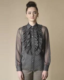 La Piscine Paris Chemisier à volants plissé et motifs pois P.A.R.O.S.H*Femme Chemisiers & Blouses