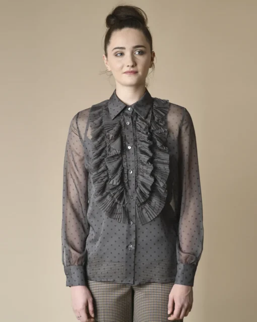 La Piscine Paris Chemisier à volants plissé et motifs pois P.A.R.O.S.H*Femme Chemisiers & Blouses