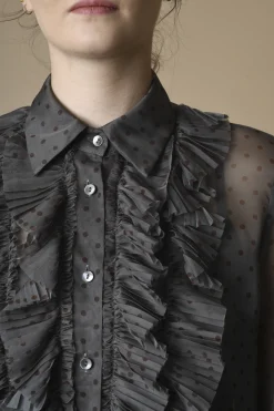 La Piscine Paris Chemisier à volants plissé et motifs pois P.A.R.O.S.H*Femme Chemisiers & Blouses