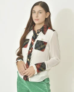La Piscine Paris Chemisier en crêpe avec détails en tweed Edward Achour*Femme Chemisiers & Blouses