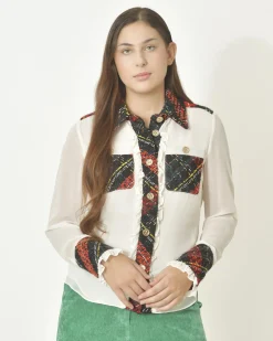 La Piscine Paris Chemisier en crêpe avec détails en tweed Edward Achour*Femme Chemisiers & Blouses