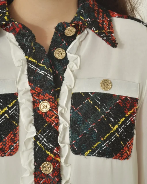 La Piscine Paris Chemisier en crêpe avec détails en tweed Edward Achour*Femme Chemisiers & Blouses