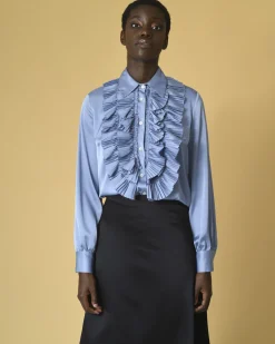 La Piscine Paris Chemisier en satin bleu clair à volants P.A.R.O.S.H*Femme Chemisiers & Blouses