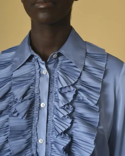 La Piscine Paris Chemisier en satin bleu clair à volants P.A.R.O.S.H*Femme Chemisiers & Blouses