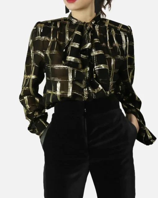 La Piscine Paris Chemisier en soie lamée dorée à col lavallière Alberta Ferretti*Femme Chemisiers & Blouses