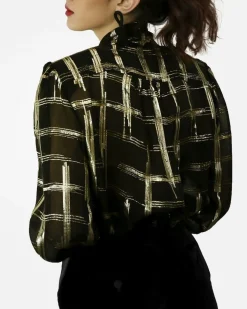La Piscine Paris Chemisier en soie lamée dorée à col lavallière Alberta Ferretti*Femme Chemisiers & Blouses