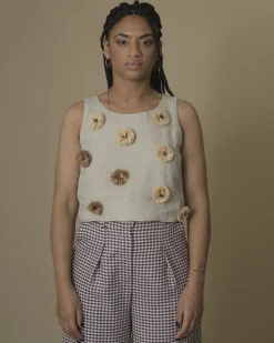 La Piscine Paris Crop top en lin avec détails fleurs Maison Pere*Femme Tops