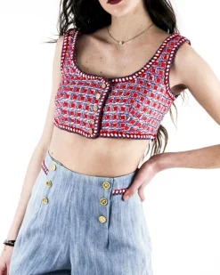 La Piscine Paris Crop top en tweed bleu et Edward Achour*Femme Tops